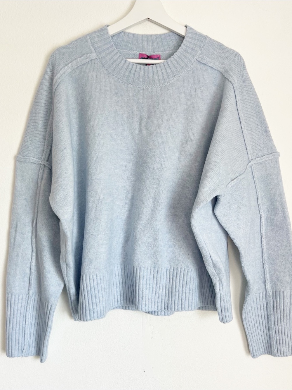 Edikted Shirley Oversized Crewneck Sweater Light Blue Sz M Seam Detail NWT *Read